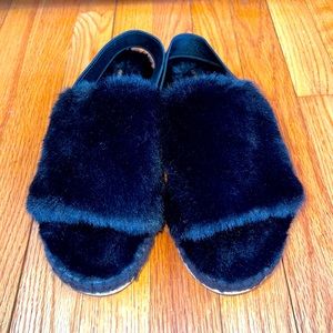 New Dolce Vita Black Dyed Faux Fur Slides Sandals W/ Heel Strap Size 10